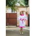 Boho Style Embroidered Midi Dress "Summer Birds" Pink/White